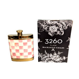 MACKENZIE-CHILDS Rosy Check 3260 Pocket Flask w/ Funnel in Gift Box 6 oz